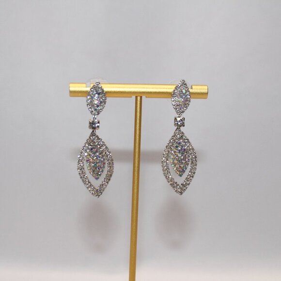 Aurora Borealis and Clear Crystal Dangle Pierced Earrings - Picture 2 of 9